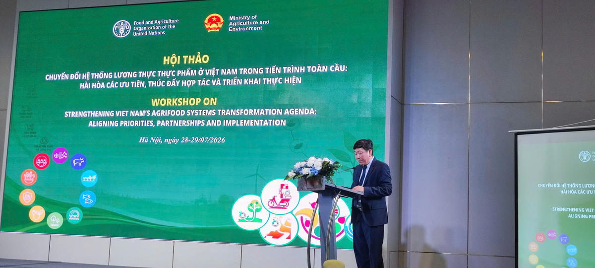 Ông Nguyễn Đỗ Anh Tuấn, Vụ trưởng Vụ Hợp tác quốc tế (Bộ Nông nghiệp và Môi trường) phát biểu khai mạc hội thảo. Ảnh: L.H