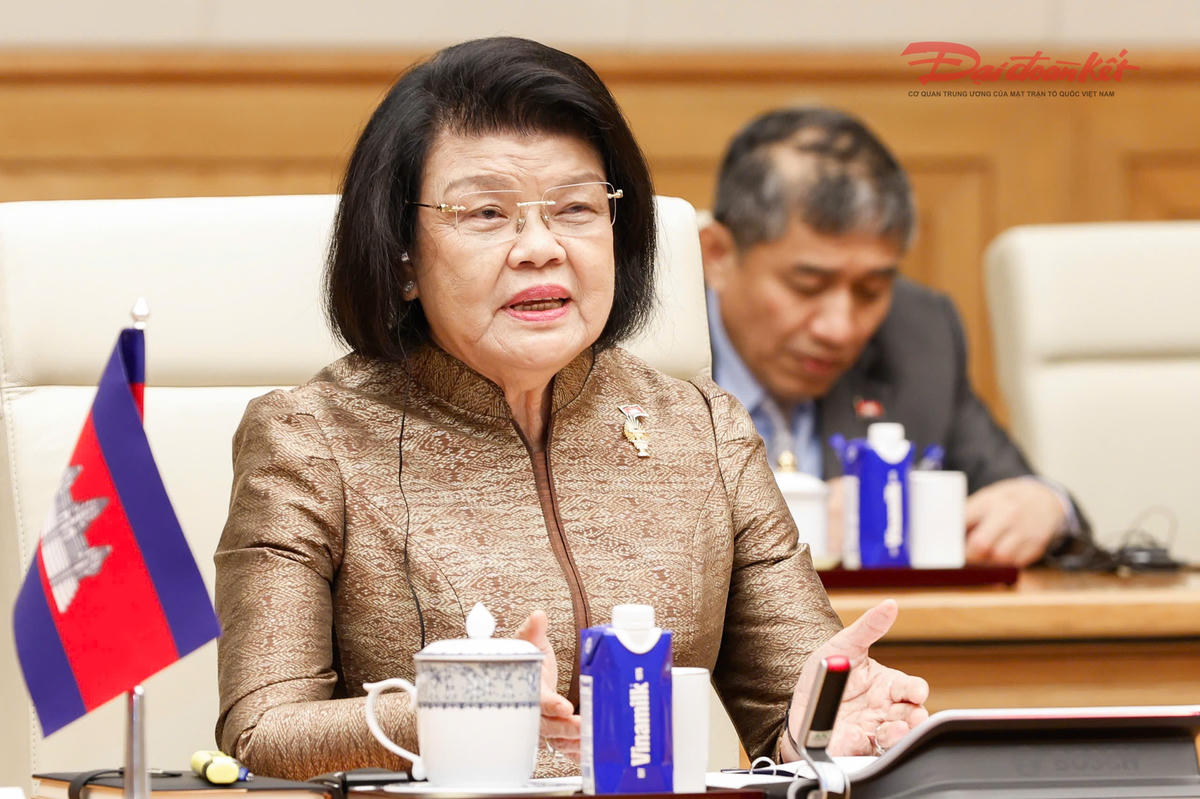 Chủ tịch Quốc hội Campuchia Samdech Khuon Sudary phát biểu. Ảnh: Quang Vinh