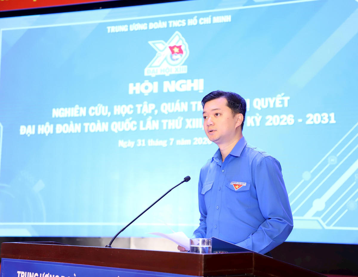 Ủy viên dự khuyết Trung ương Đảng, Bí thư Thường trực Trung ương Đoàn Nguyễn Minh Triết phát biểu. Ảnh: PV