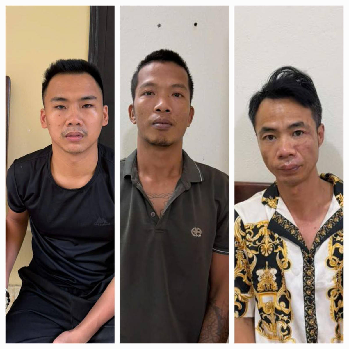 Lê Nhật Tài, Lê Văn Sỹ, Chu Văn Thành tại cơ quan điều tra. Ảnh: CA Cao Bằng.