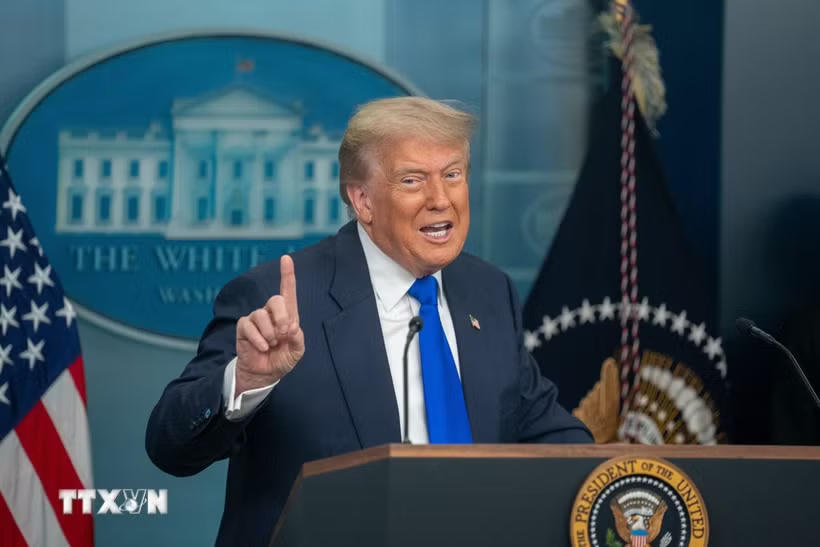 Tổng thống Mỹ Donald Trump phát biểu tại Nhà Trắng. (Ảnh: THX/TTXVN phát)
.