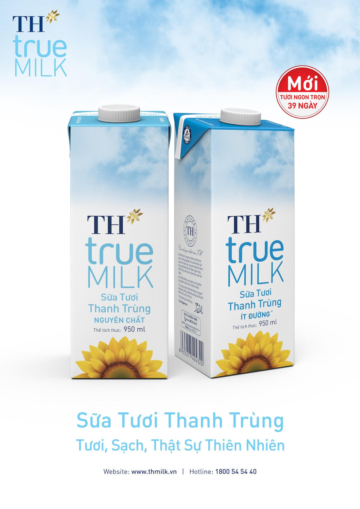 Dòng sữa tươi thanh trùng của TH true MILK có hạn sử dụng lên tới 39 ngày