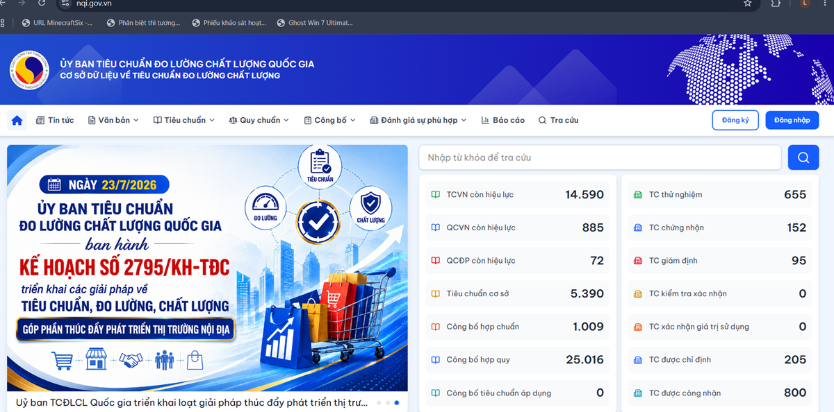 Giao diện cổng thông tin nqi.gov.vn. Ảnh chụp màn hình.