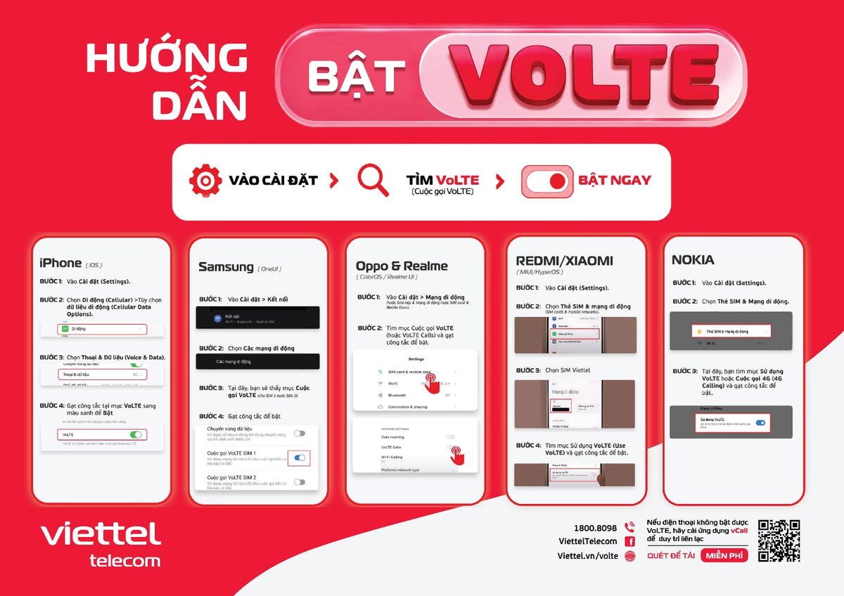 Cách bật VoLTE trên 1 số dòng điện thoại thông minh phổ biến