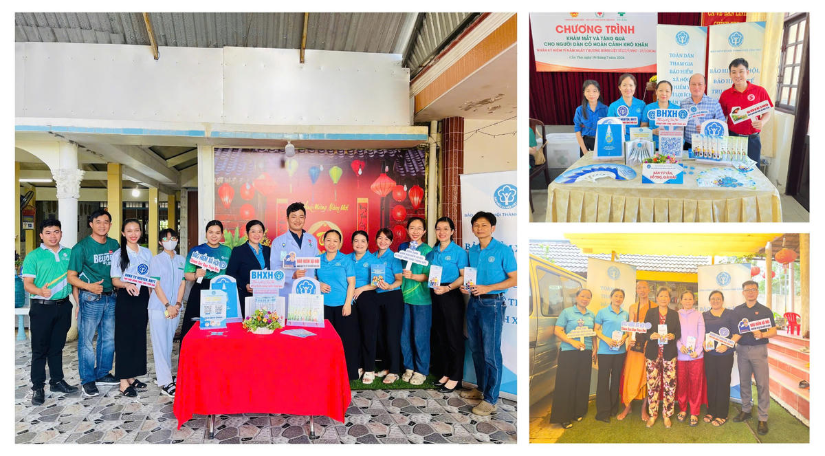 Gian hàng tuyên truyền chính sách BHXH, BHYT. Ảnh: Quỳnh Anh