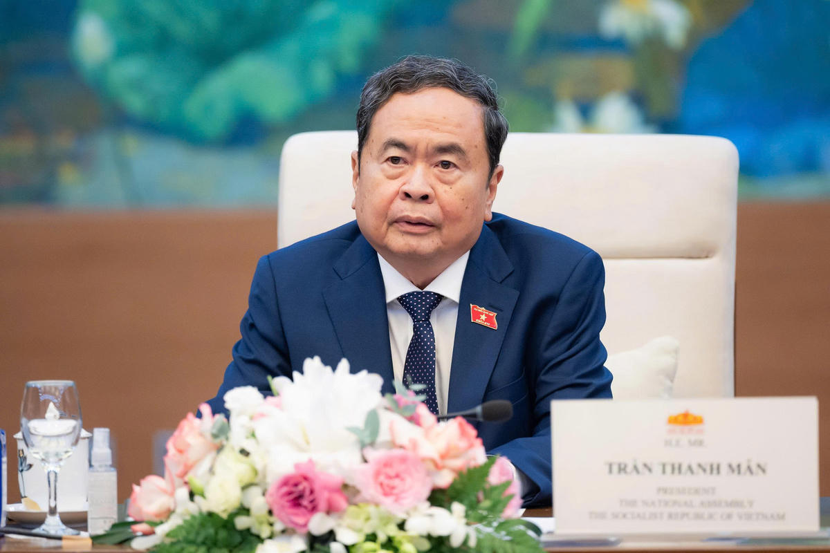 Chủ tịch Quốc hội Trần Thanh Mẫn phát biểu tại cuộc tiếp. Ảnh: Vũ Hiếu