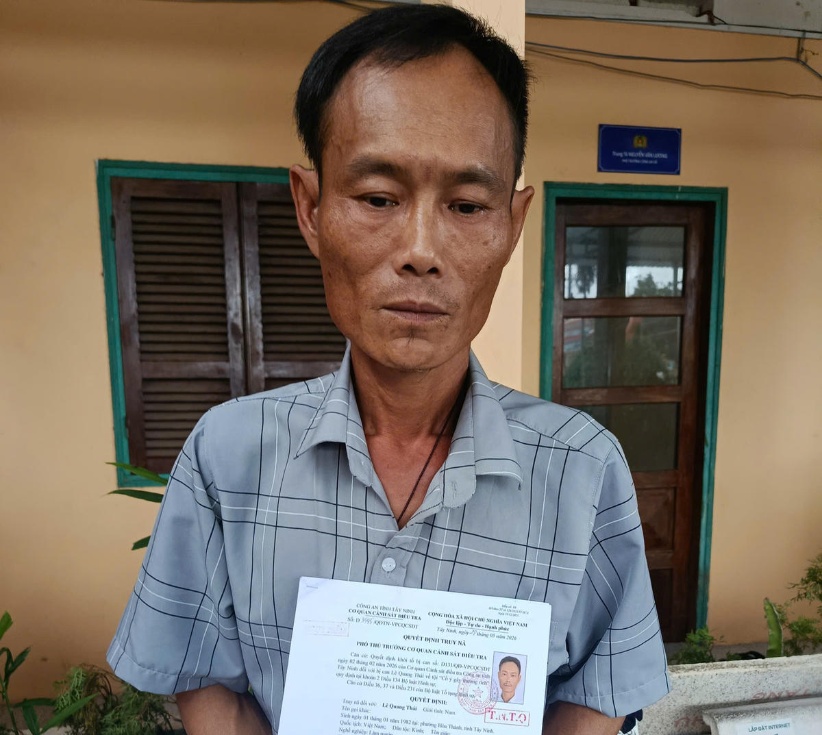Đối tượng Lê Quang Thái bị bắt giữ một thời gian sau truy nã. Ảnh: C.A.
