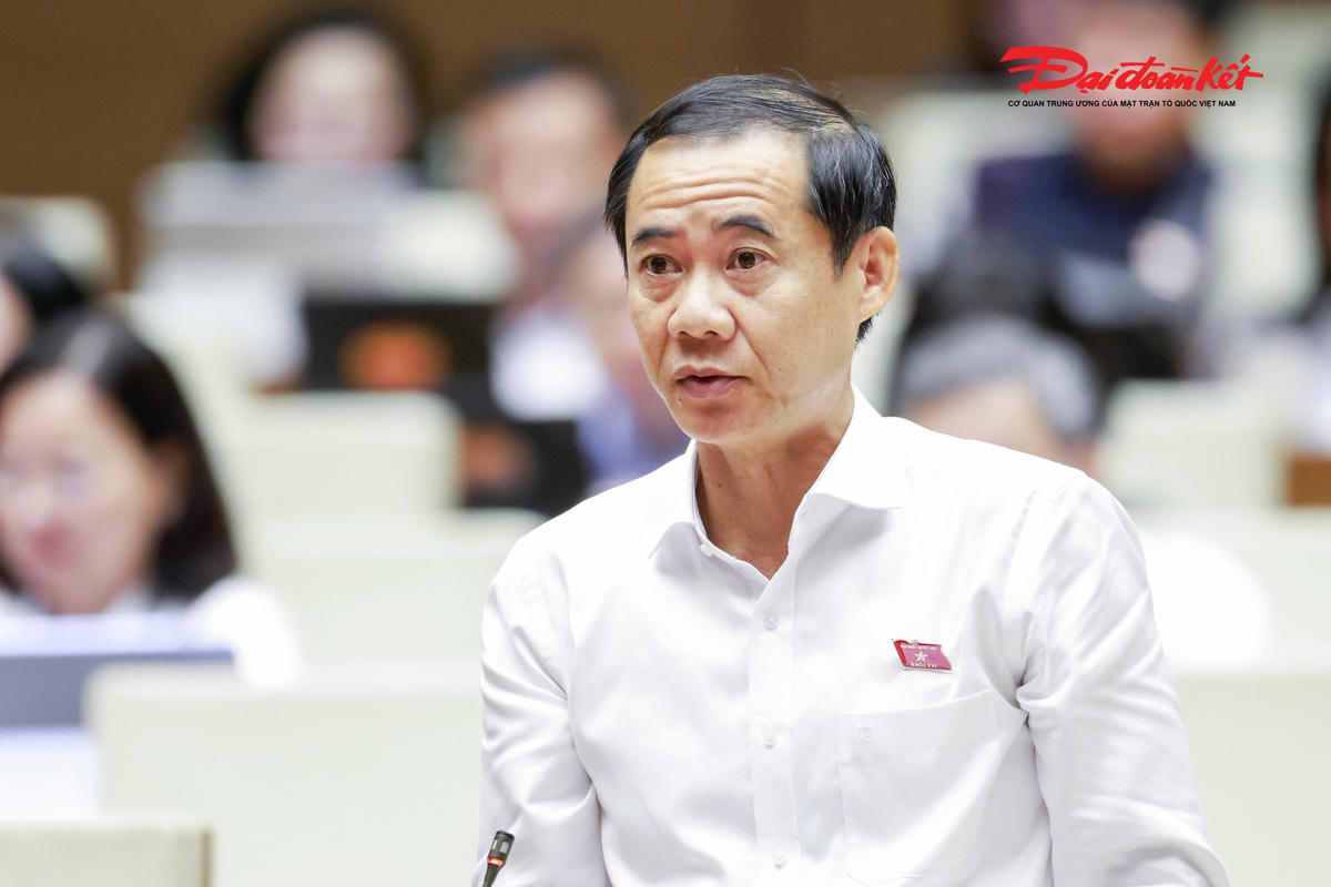 Phó Bí thư Đảng ủy MTTQ, các đoàn thể Trung ương Nguyễn Thái Học phát biểu tại phiên thảo luận (Ảnh: Quang Vinh)