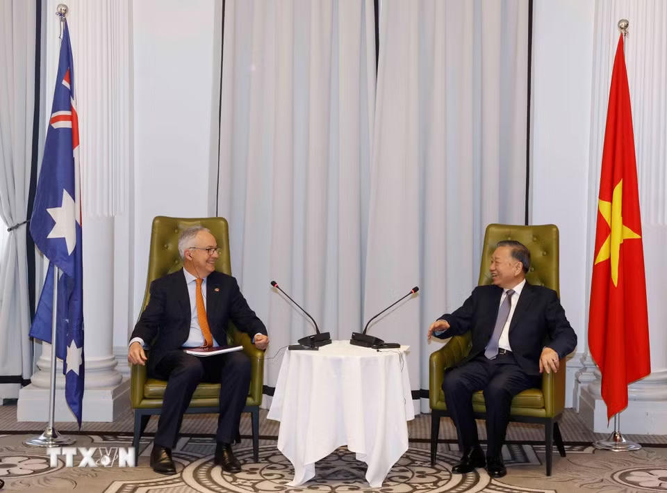 Tổng Bí thư, Chủ tịch nước Tô Lâm tiếp ông Nicolas Moore, Đặc phái viên của Chính phủ Australia về Đông Nam Á. (Ảnh: Thống Nhất/TTXVN)