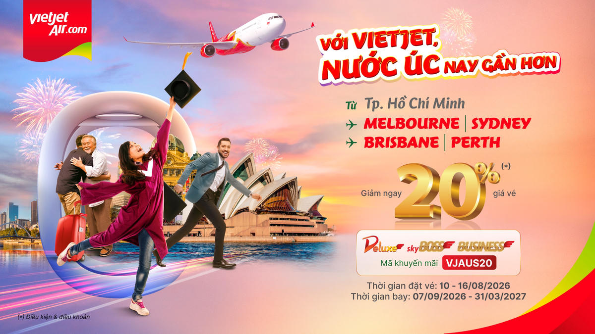 Khám phá sân bay quốc tế mới nhất Australia cùng Vietjet, tiết kiệm đến 20% cho vé Business, SkyBoss, Deluxe