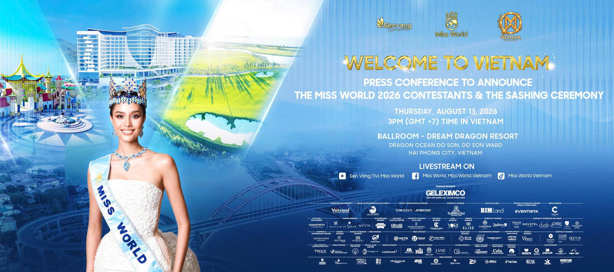 Cuộc họp báo công bố thí sinh Miss World 2026 sẽ diễn ra tại Khu Du lịch Quốc tế Đồi Rồng (TP Hải Phòng) vào ngày 13/8. Ảnh: BTC. 