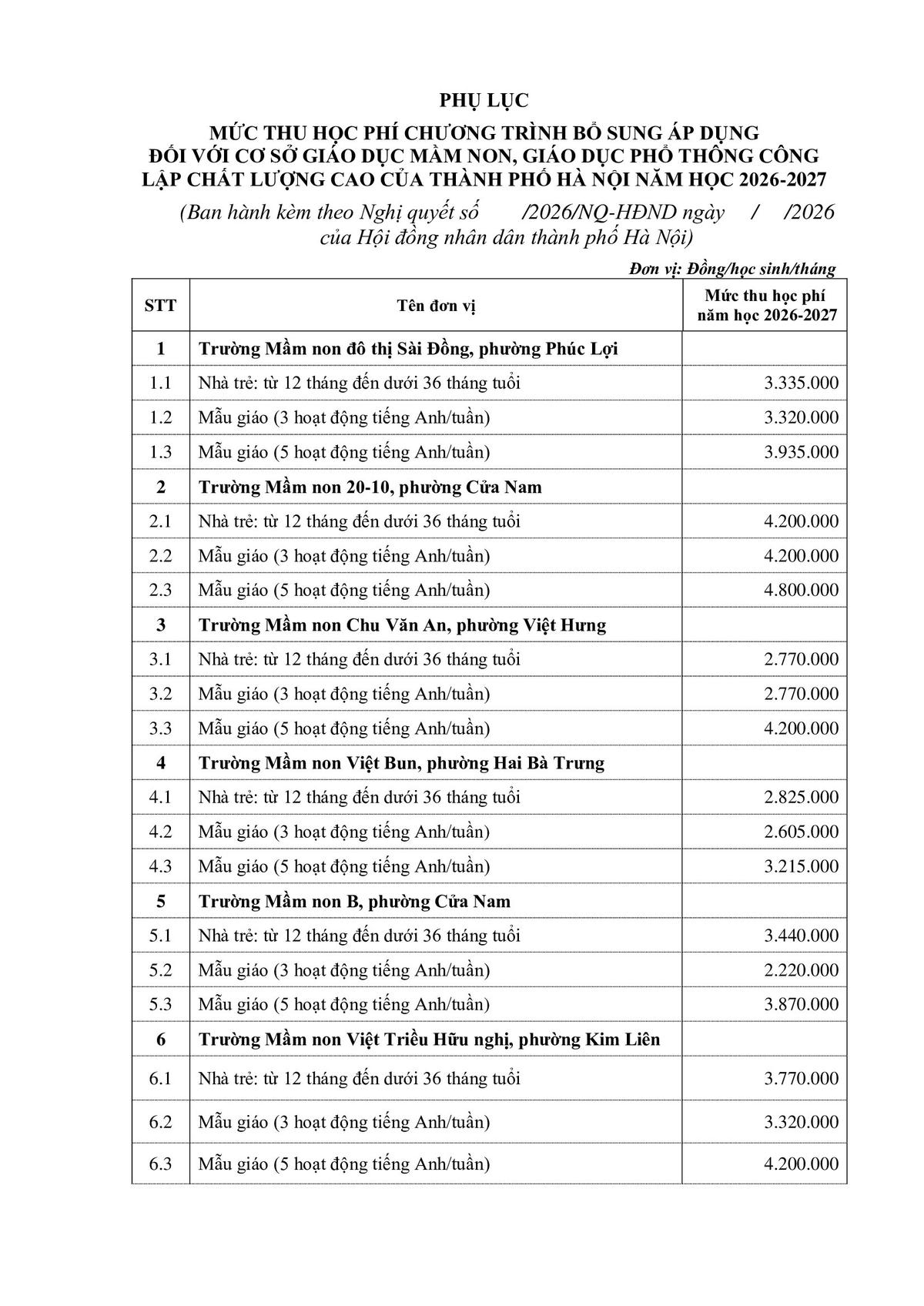 Hà Nội công bố học phí 35 trường công lập chất lượng cao năm học 2026-2027
