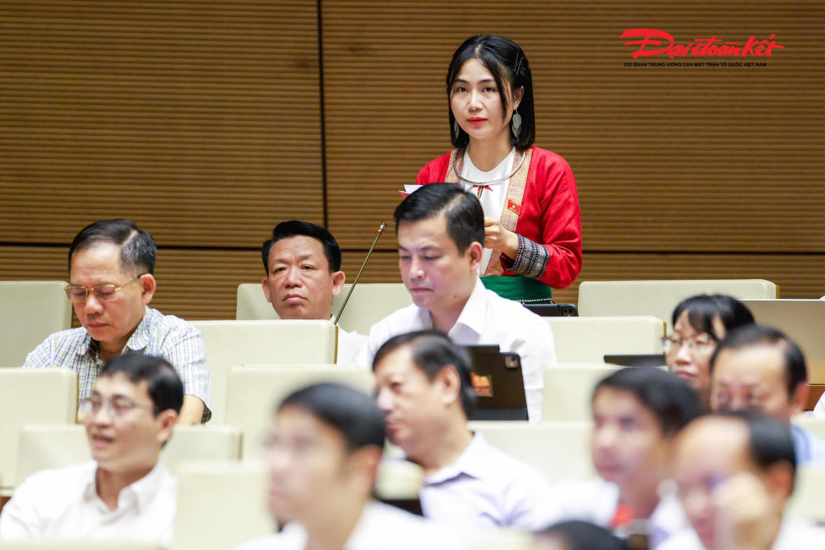 Đại biểu Nguyễn Lê Ngọc Linh, đoàn Thanh Hóa phát biểu. Ảnh: Quang Vinh