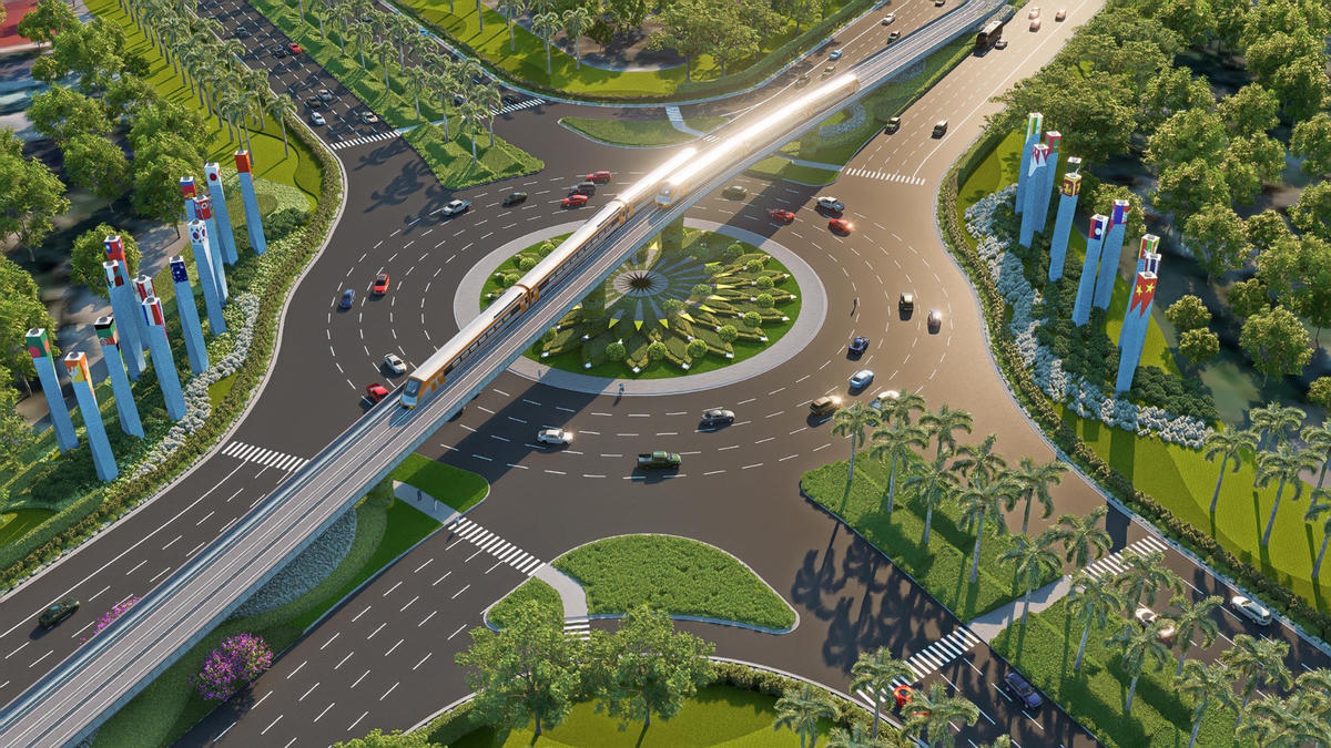 Phối cảnh tuyến đường sắt đô thị hạng nhẹ LRT đầu tiên của Việt Nam tại Phú Quốc. Ảnh: HURC.