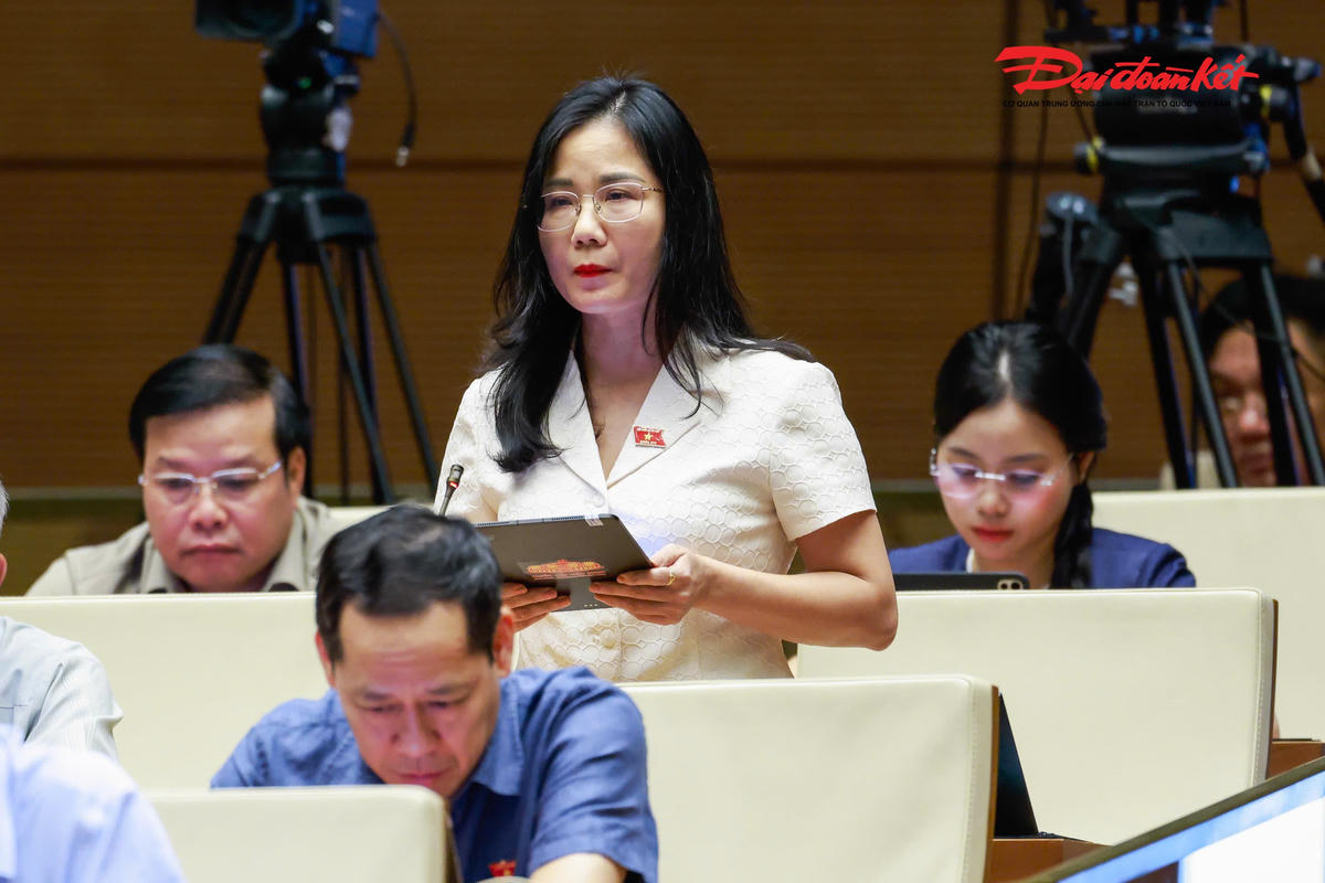 Đại biểu Nguyễn Thị Minh Tú, đoàn Nghệ An phát biểu. Ảnh: Quang Vinh