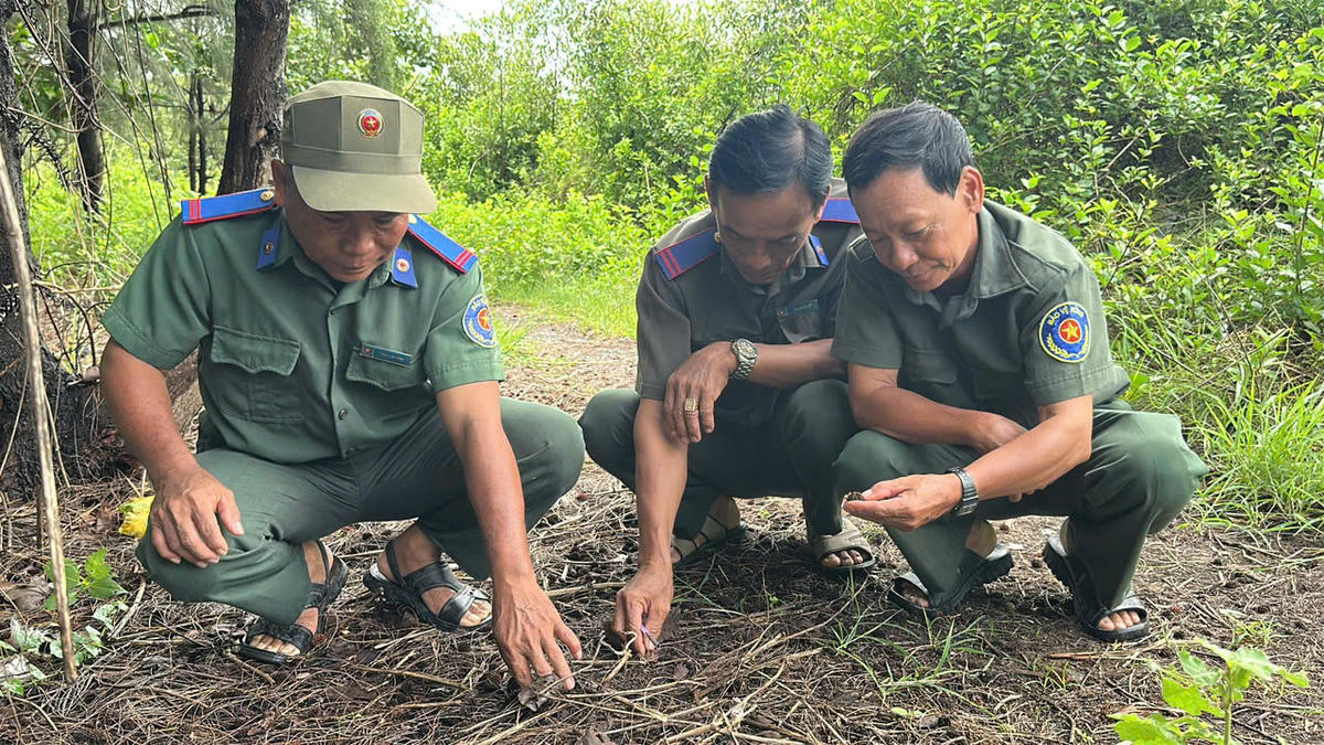 Lực lượng quản lý, bảo vệ rừng kiểm tra thực địa, đánh giá tình hình để kịp thời xử lý các nguy cơ phát sinh. (Ảnh: Trung Ngãi)