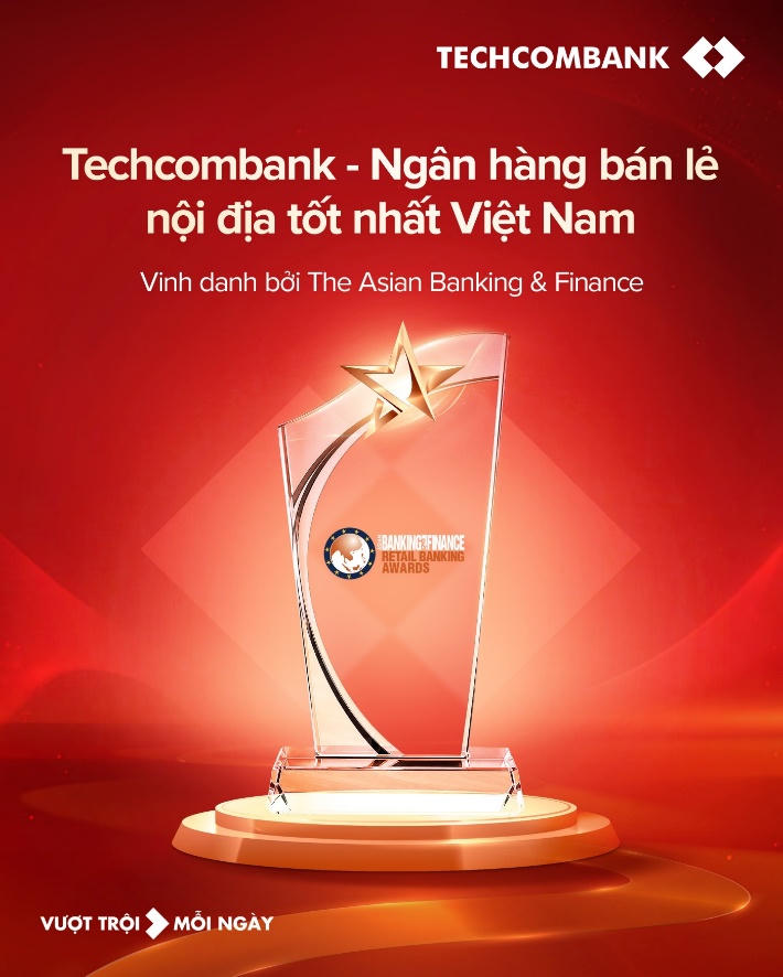 Techcombank năm thứ 5 liên tiếp đạt giải thưởng Ngân hàng Bán lẻ nội địa tốt nhất Việt Nam. Ảnh Techcombank.