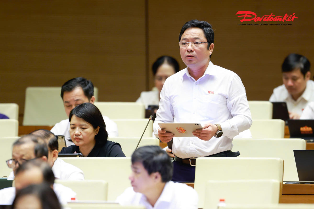 Đại biểu Nguyễn Thành Trung, đoàn TP Hải Phòng phát biểu. Ảnh: Quang Vinh