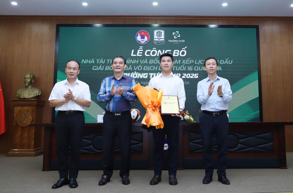 Lễ công bố nhà tài trợ và bốc thăm chia bảng đấu giải U16 quốc gia Trường Tươi Cup 2026. Ảnh: BTC.