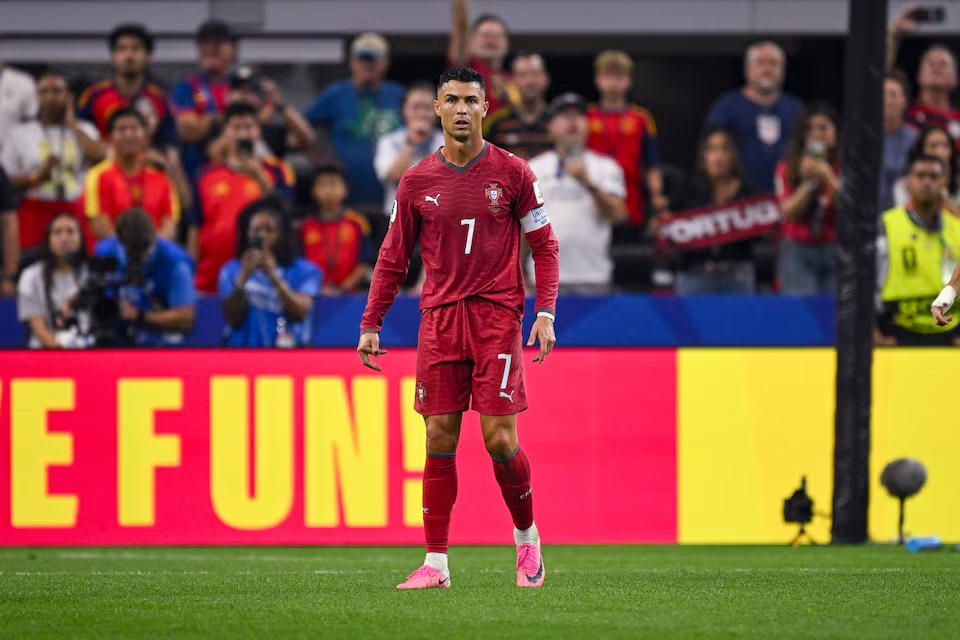 Cristiano Ronaldo trong trận đấu ở vòng 16 đội giữa Tây Ban Nha và Bồ Đào Nha tại giải vô địch bóng đá thế giới FIFA World Cup 2026. Nguồn: Reuters.
