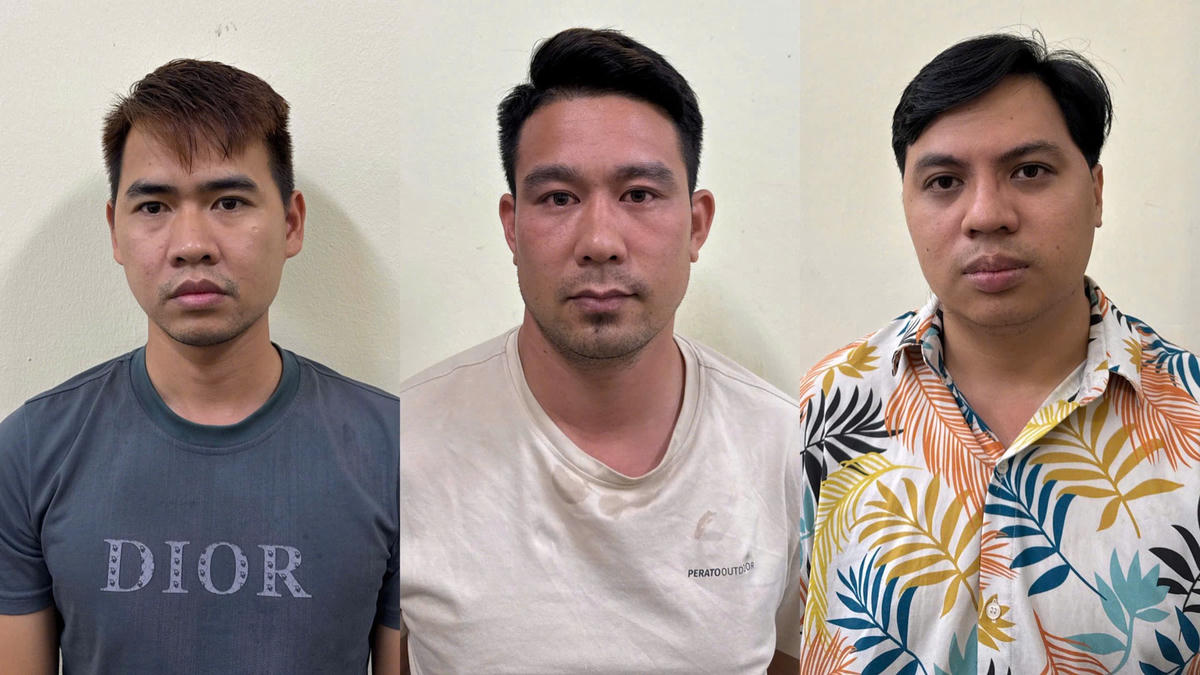 03 đối tượng (từ trái qua phải): Nguyễn Văn Hưng, Nguyễn Văn Phúc và Phan Quang Huỳnh.