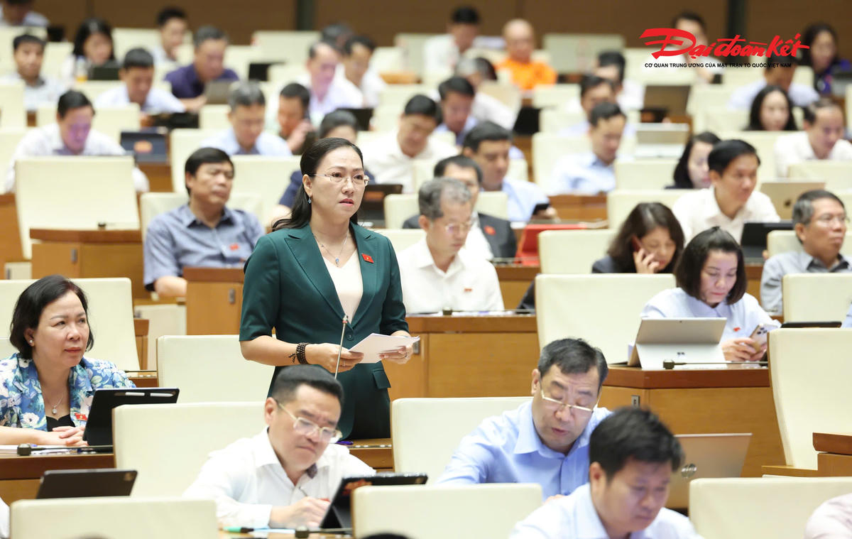 Đại biểu Nguyễn Thị Yến Nhi, đoàn Vĩnh Long phát biểu
