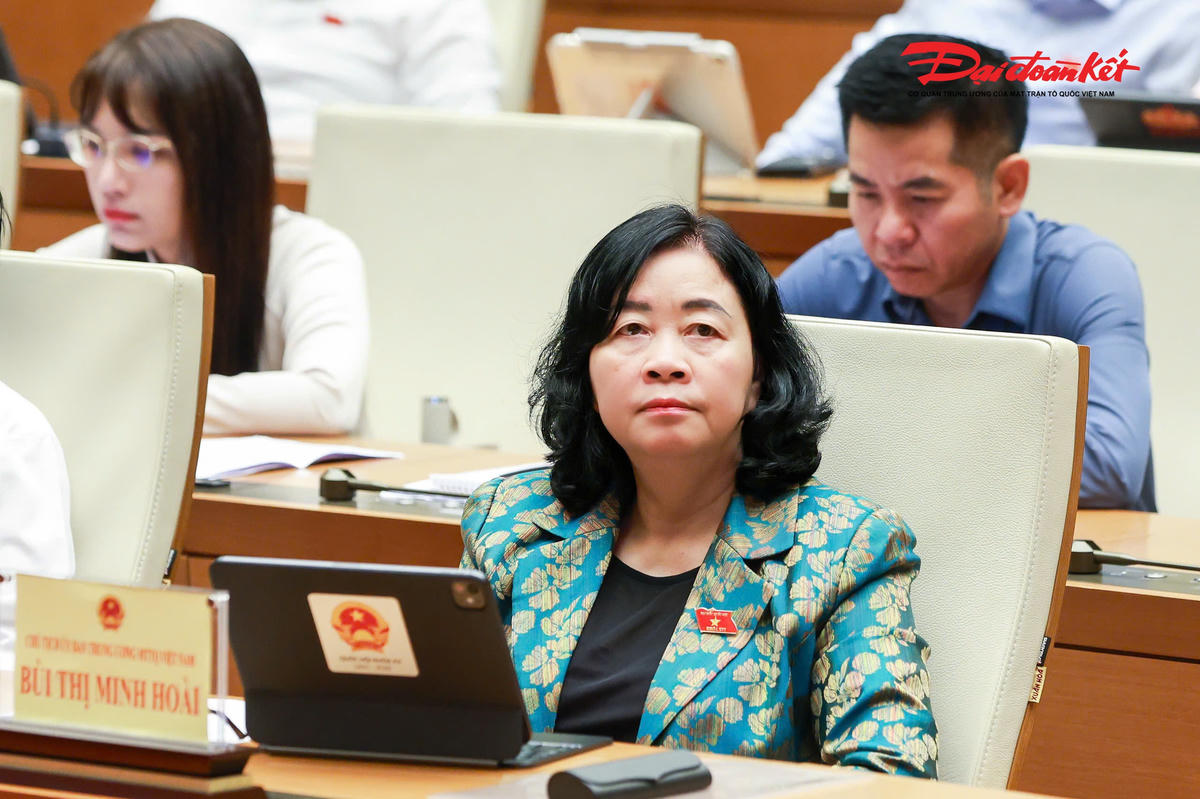 Ủy viên Bộ Chính trị, Bí thư Trung ương Đảng, Chủ tịch UBTƯ MTTQ Việt Nam Bùi Thị Minh Hoài dự phiên thảo luận.