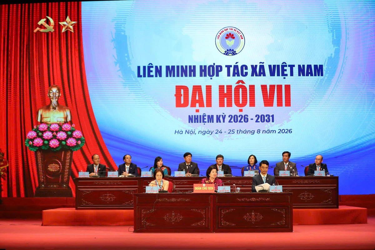 Đoàn Chủ tịch chủ trì Đại hội Liên minh HTX Việt Nam khóa VII, nhiệm kỳ 2026-2031. Ảnh: PV