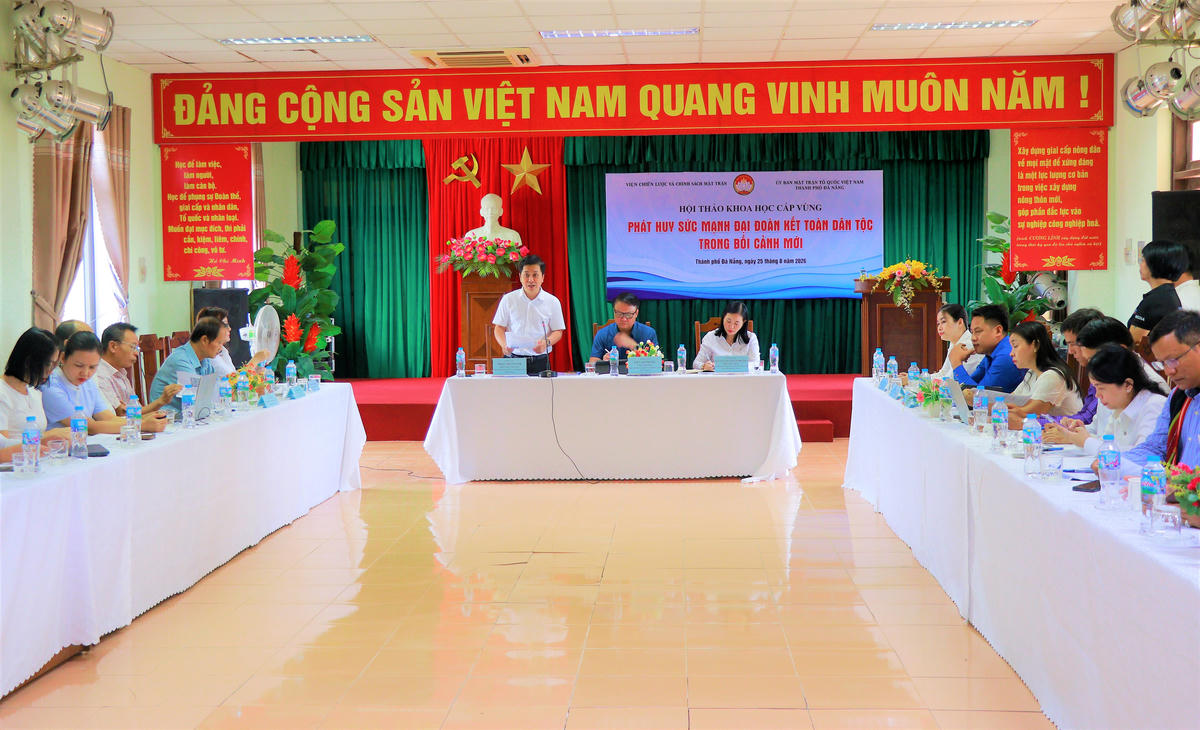 Quang cảnh hội thảo vùng Trung Bộ và Tây Nguyên với chủ đề “Phát huy sức mạnh Đại đoàn kết toàn dân tộc trong bối cảnh mới”. Ảnh: TT.