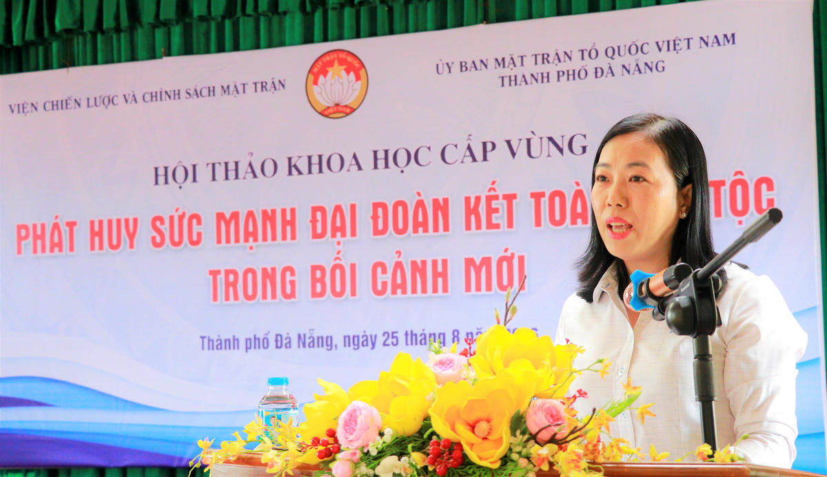 Phó Chủ tịch Ủy ban MTTQ Việt Nam TP Đà Nẵng Nguyễn Thị Thanh Phương phát biểu khai mạc hội thảo. Ảnh: TT.