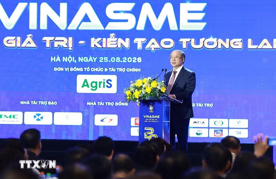 Chủ tịch Hiệp hội Doanh nghiệp nhỏ và vừa Việt Nam Nguyễn Văn Thân phát biểu. (Ảnh: Dương Giang/TTXVN)