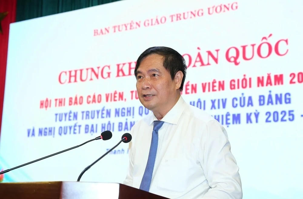 Phó Trưởng ban Tuyên giáo Trung ương Phan Xuân Thủy thông tin về hội thi báo cáo viên, tuyên truyền viên giỏi năm 2026. Ảnh: Quốc Hương