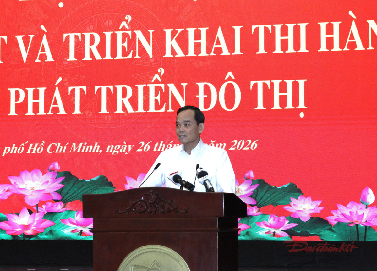 Ủy viên Bộ Chính trị, Bí thư Thành ủy TPHCM Trần Lưu Quang phát biểu. Ảnh: TL