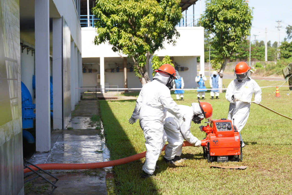 Đà Nẵng: Diễn tập ứng phó tình huống nguồn nước Nhà máy nước Cầu Đỏ bị nhiễm phóng xạ