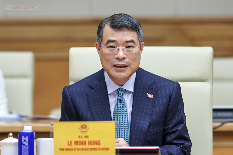 Thủ tướng Lê Minh Hưng phát biểu tại buổi tiếp. Ảnh: chinhphu.vn/Nhật Bắc