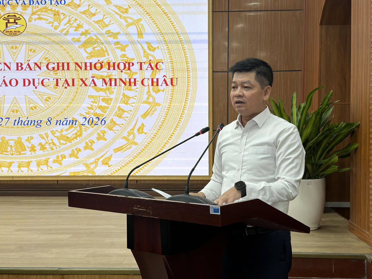 Phó Giám đốc Sở GDĐT Hà Nội Phạm Quốc Toản phát biểu tại sự kiện.