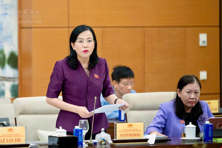 Bà Nguyễn Thanh Hải phát biểu tại phiên họp (Ảnh: Quochoi.vn)