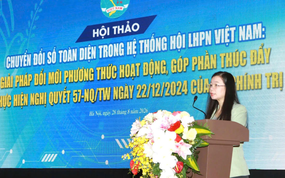 Phó Chủ tịch Hội Liên hiệp Phụ nữ Việt Nam Nguyễn Thị Thu Hiền phát biểu tại Hội thảo. Ảnh: PV