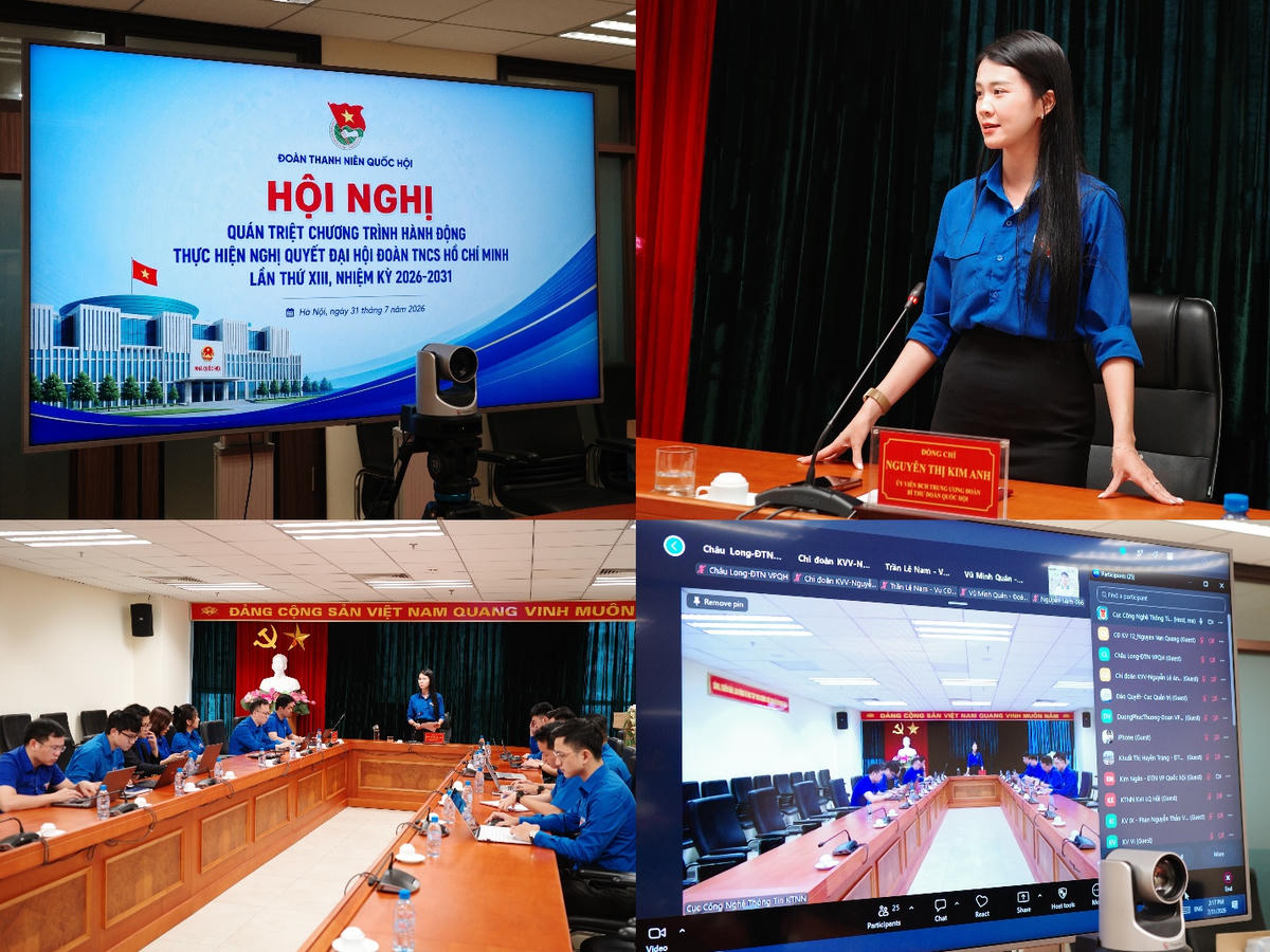 Bà Nguyễn Thị Kim Anh, Ủy viên Ban Chấp hành Trung ương Đoàn, Bí thư Đoàn Thanh niên Quốc hội trực tiếp chủ trì quán triệt Chương trình hành động thực hiện Nghị quyết Đại hội Đoàn TNCS Hồ Chí Minh lần thứ XIII. Ảnh: K.Linh