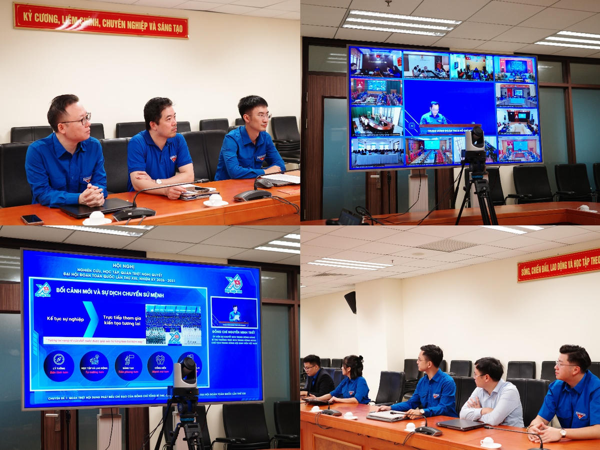 Đoàn Thanh niên Kiểm toán nhà nước tham gia nghiêm túc tại điểm cầu trực tuyến tại Trụ sở KTNN số 116 Nguyễn Chánh, Hà Nội. Ảnh: K.Linh
