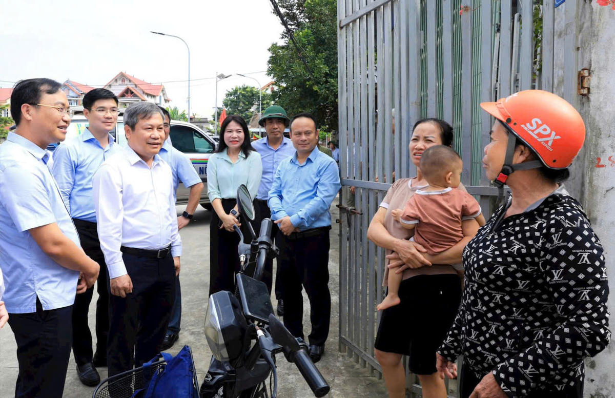 Chủ tịch Hà Nội kiểm tra thực tế công tác phòng, chống lũ tại thôn An Lạc (xã Trung Giã). 