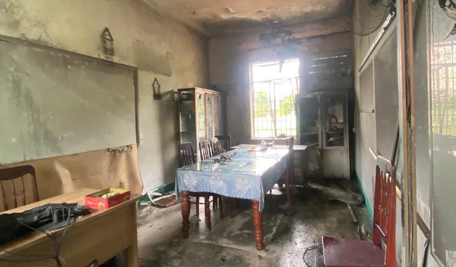 Khu vực nơi xảy ra vụ cháy tại Trường Tiểu học Tr.Q.Tr.. Ảnh: TC.