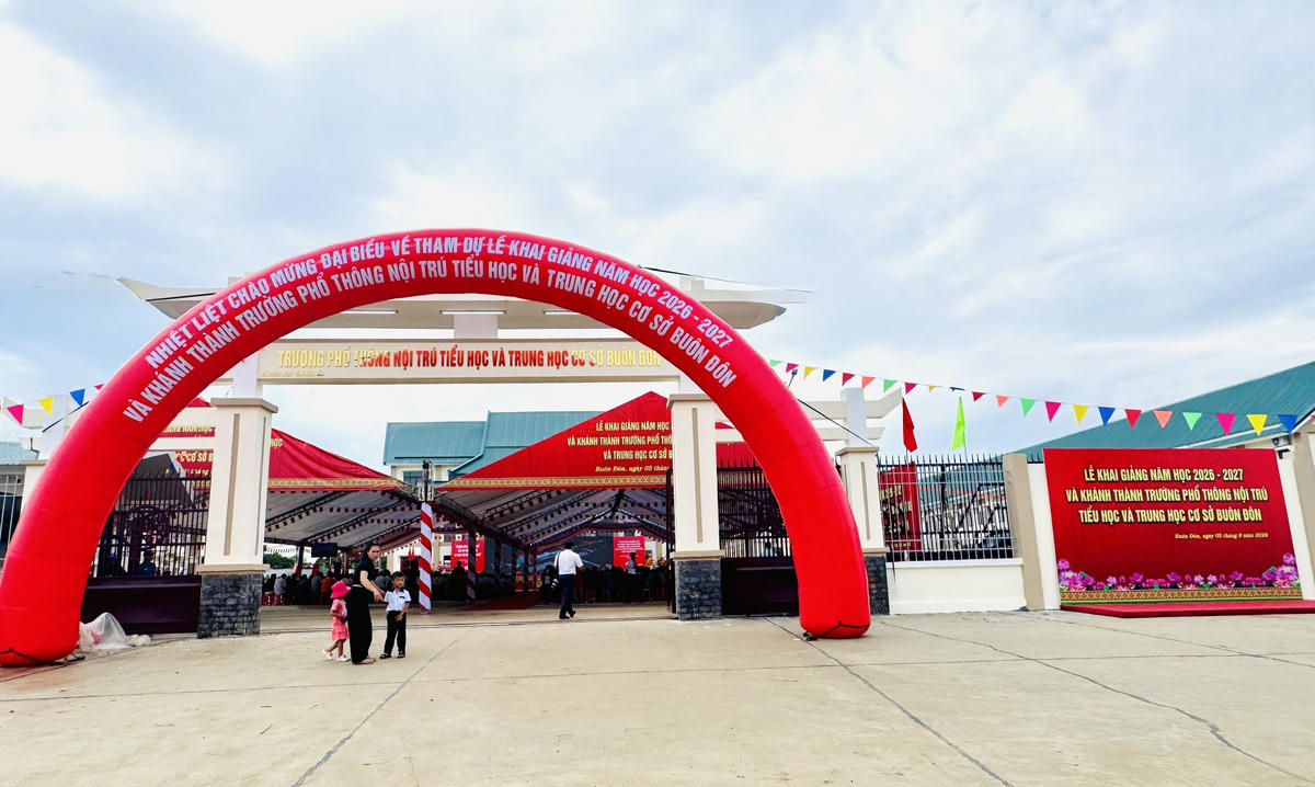 Trường Phổ thông nội trú Tiểu học và THCS Buôn Đôn, xã Buôn Đôn. Ảnh: Thanh Nga.