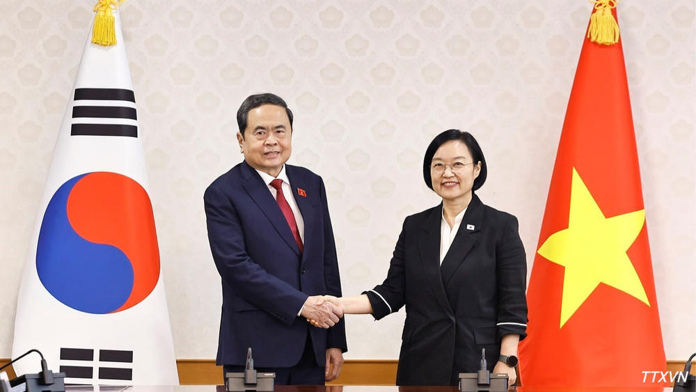 Chủ tịch Quốc hội Trần Thanh Mẫn hội kiến Thủ tướng Hàn Quốc Han Seong Sook. (Ảnh: Doãn Tấn/TTXVN)