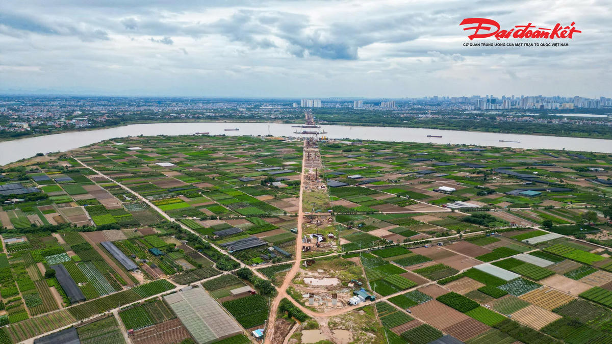 Sau khoảng một năm triển khai, công trường đang bước vào giai đoạn thi công với cường độ cao. Tại khu vực cầu chính trên tuyến đê Hữu Hồng, đoạn qua xã Thanh Trì, nhiều máy móc, thiết bị được tập trung để triển khai đồng thời các hạng mục. Phần cọc khoan nhồi tại hai trụ tháp của cầu chính đã hoàn thành.