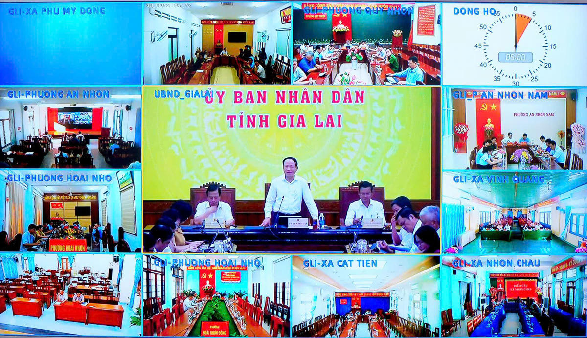Điểm cầu trực tuyến tại các xã, phường trên địa bàn tỉnh Gia Lai. Ảnh: ĐS/