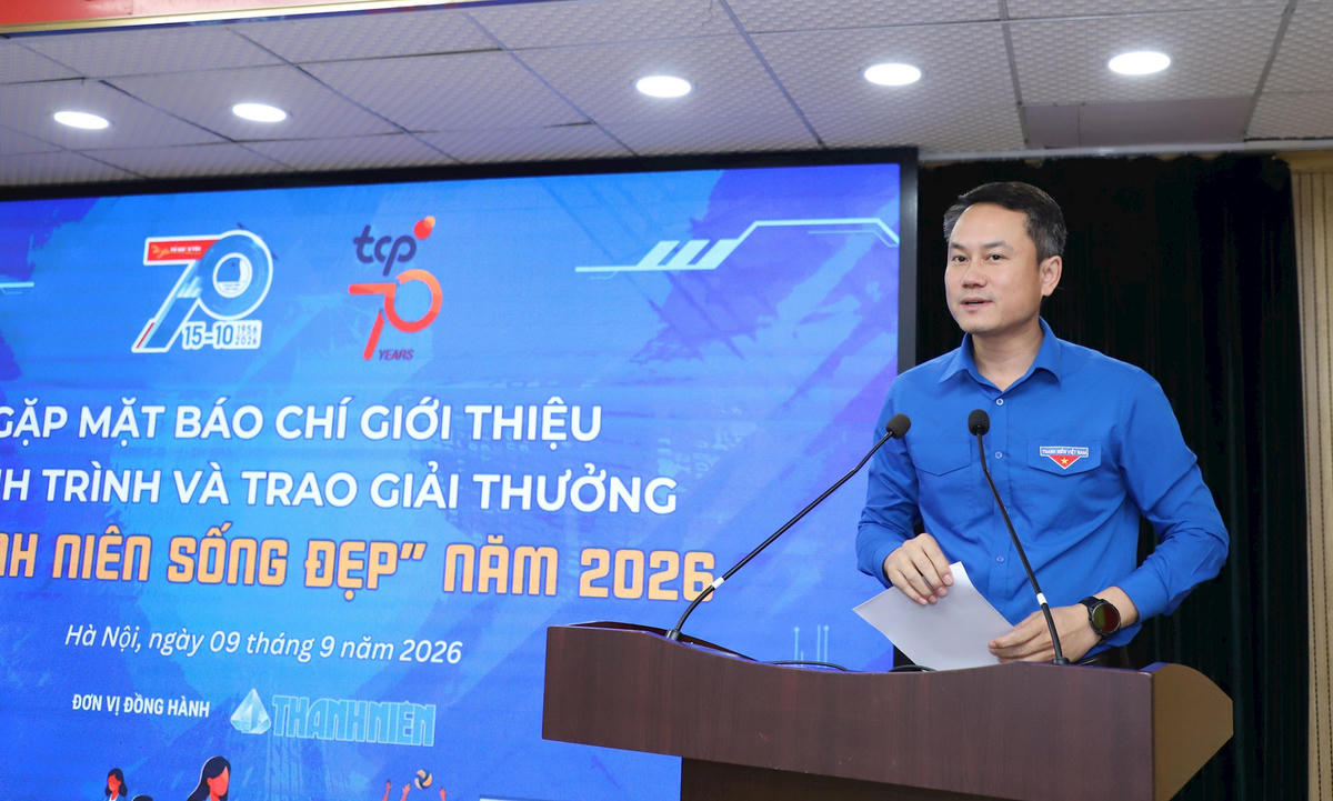 Bí thư Trung ương Đoàn, Phó Chủ tịch Thường trực Hội Liên hiệp thanh niên Việt Nam Nguyễn Kim Quy phát biểu. Ảnh: Hải Lâm
