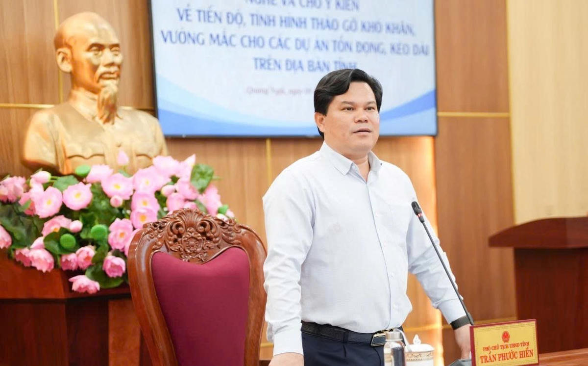 Phó Chủ tịch UBND tỉnh Quảng Ngãi Trần Phước Hiền phát biểu tại buổi làm việc. Ảnh: BT.