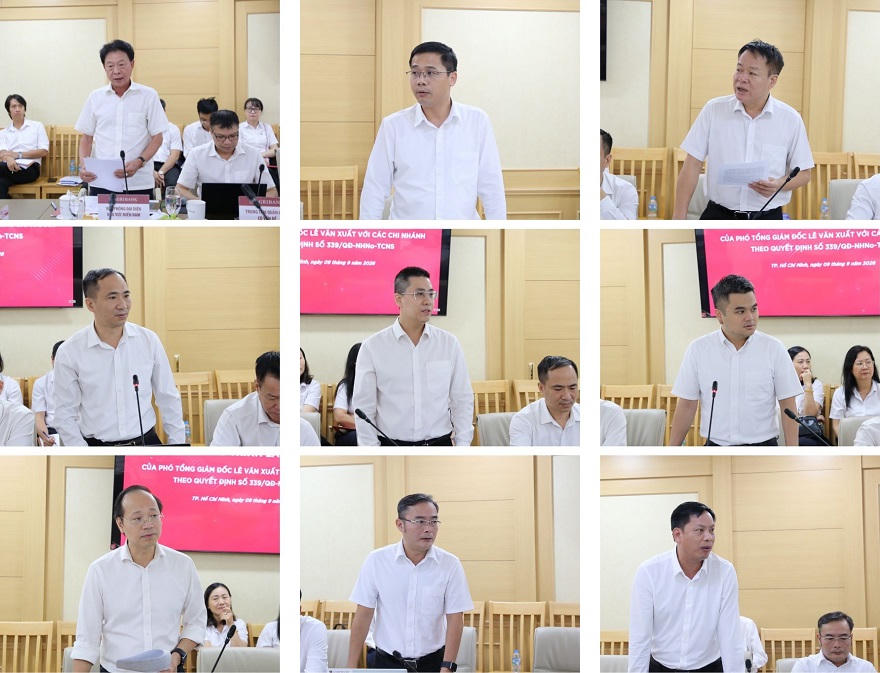  Lãnh đạo Văn phòng đại diện khu vực miền Nam cùng đại diện các Ban, Trung tâm tại Trụ sở chính Agribank phát biểu tại buổi làm việc.