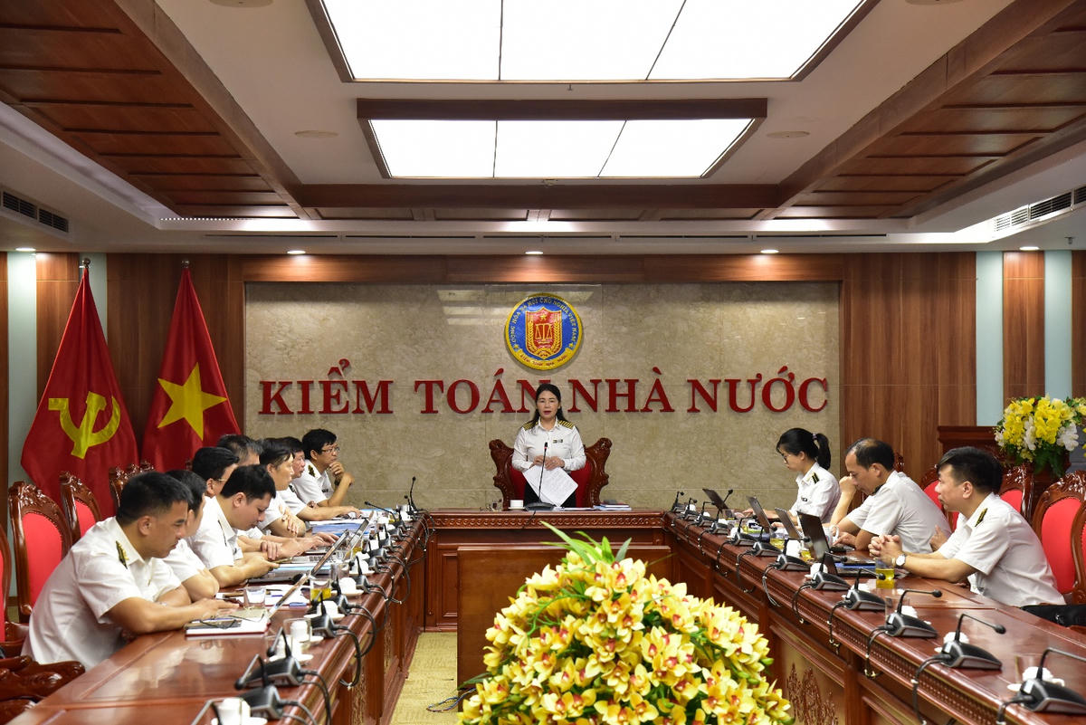 Phó Tổng Kiểm toán nhà nước Hà Thị Mỹ Dung phát biểu tại Hội nghị.